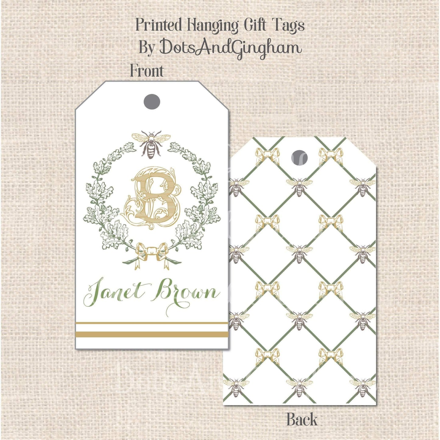 Bee Crest Initial Gift Tag - DotsAndGingham