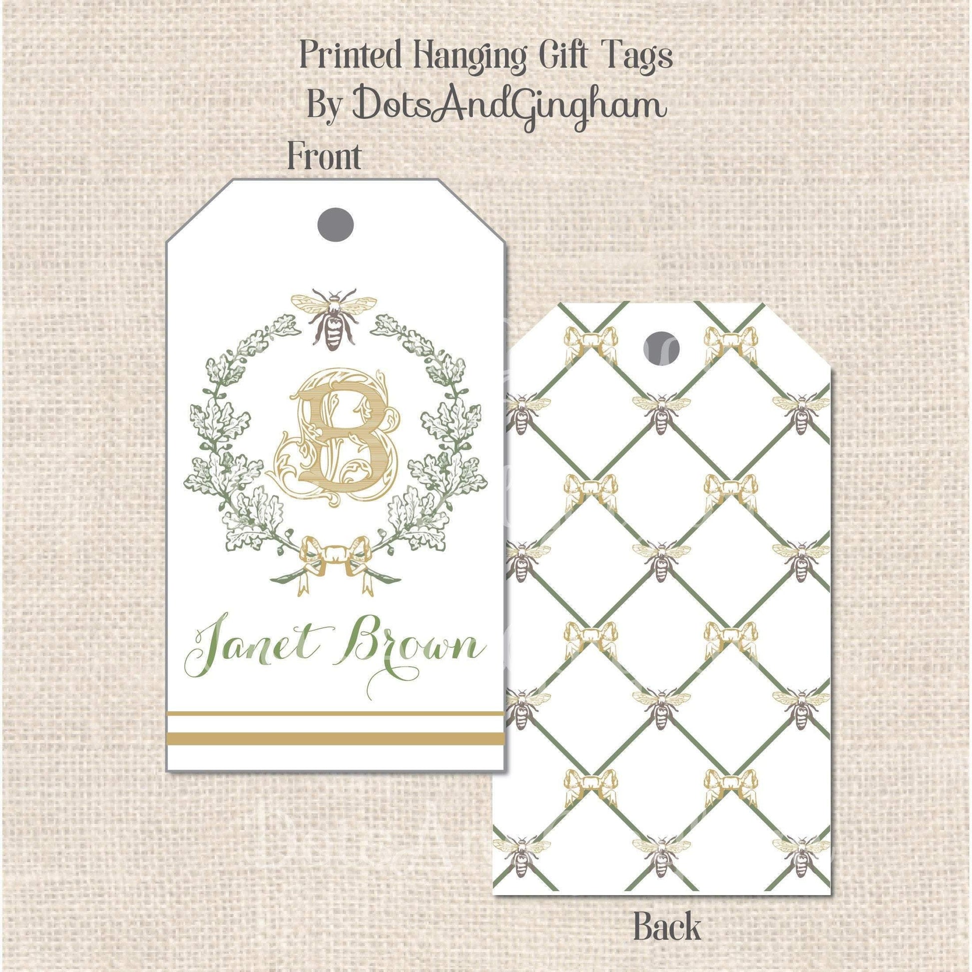 Bee Crest Initial Gift Tag - DotsAndGingham