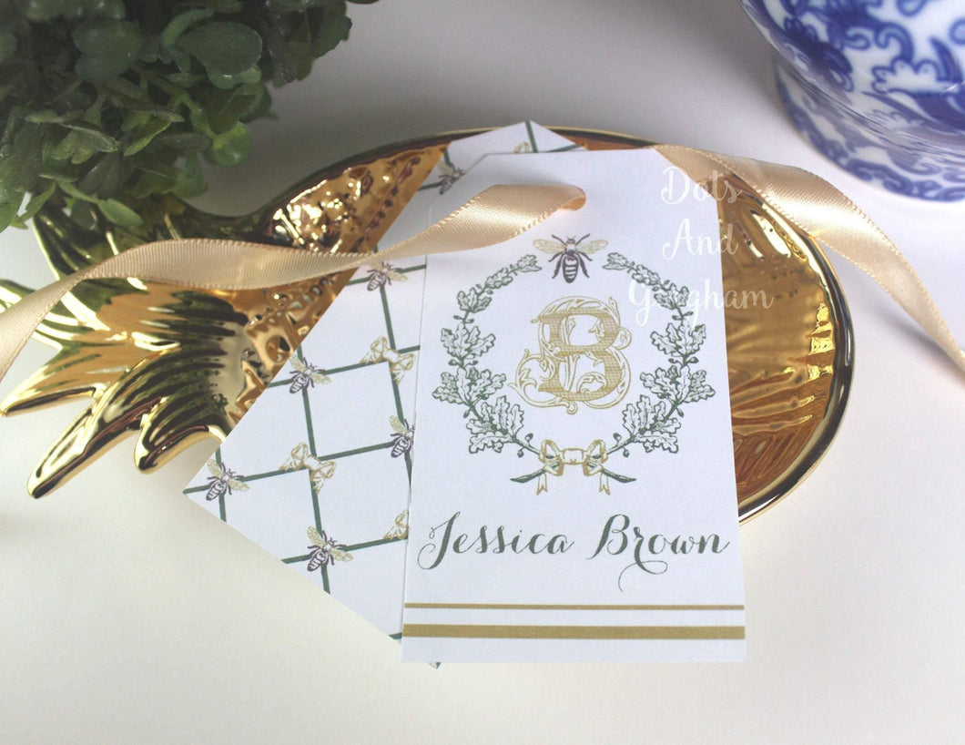 Bee Crest Initial Gift Tag