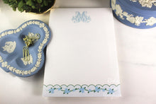 Load image into Gallery viewer, Blue Scallop Floral Vine Monogram Note Pad - DotsAndGingham
